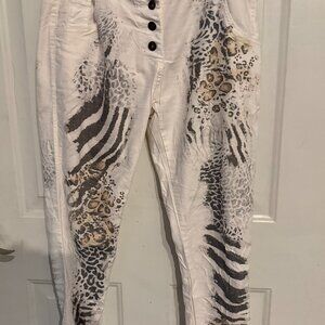 White w/Animal Print Pants